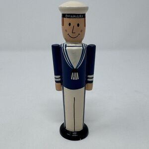 Vintage Hand Carved Wooden Sailor Nautical Navy Denmark Figurine 5” Souvenir